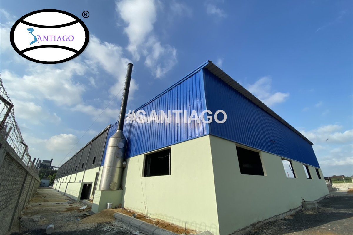 Nhà xưởng lợp tôn nhựa Santiago màu xanh dương